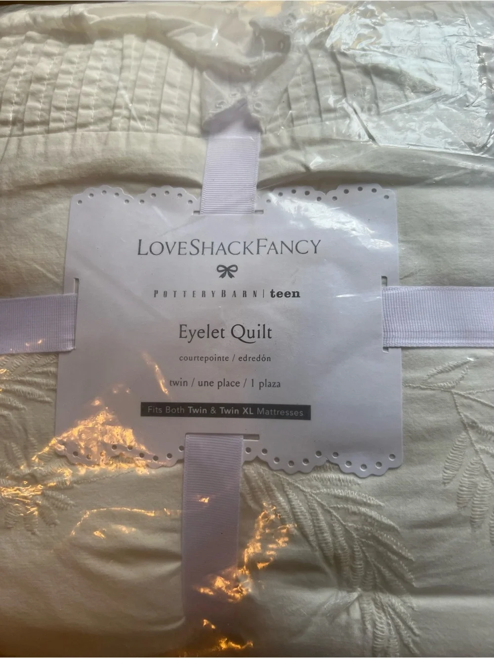 NWT Pottery Barn Teen x LoveShackFancy Eyelet Quilt, Ivory, Twin/Twin XL